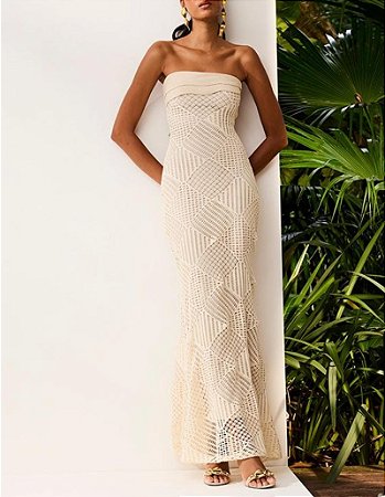 Vestido Super Midi sem alça Crochet