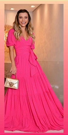 vestido pink com dourado