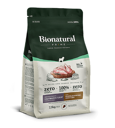 RACÃO BIONATURAL PRIME CÃES RAÇAS PEQUENAS CASTRADOS/LIGHT FRANGO 10KG