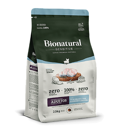 RAÇÃO BIONATURAL SENSITIVE CÃES RAÇAS PEQUENAS ADULTOS SABOR PEIXE BRANCO 15kg