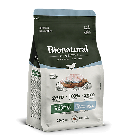RAÇÃO BIONATURAL SENSITIVE CÃES RAÇAS MEDIAS E GRANDES ADULTOS SABOR PEIXE BRANCO 15kg
