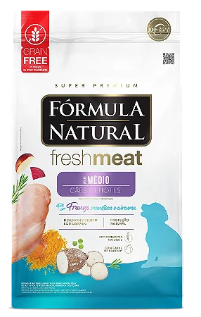 Ração Fórmula Natural Fresh Meat 12 kg Cães Filhotes Porte Médio Frango, Mandioca e Cúrcuma