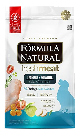 Ração Fórmula Natural Fresh Meat 12kg Cão Sênior Portes Médio e Grande Frango, Tomate e Chá Verde