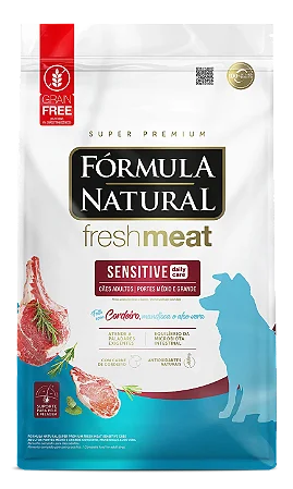 Ração Fórmula Natural Fresh Meat Sensitive 12kg Cães Adultos Portes Médio e Grande Cordeiro, Mandioca e Aloe Vera