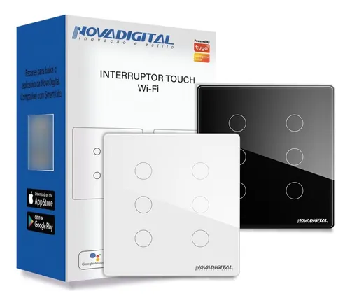 NOVA DIGITAL INTERRUPTOR INTELIGENTE WI-FI 4X4 - 6 BOTÕES BRANCO