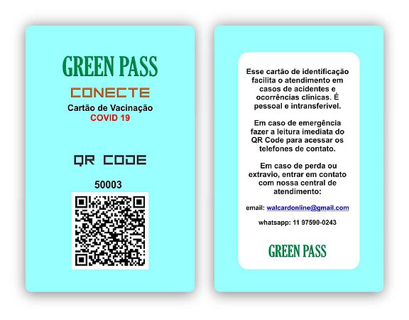 Cartão Green Pass Conecte QR Code azul