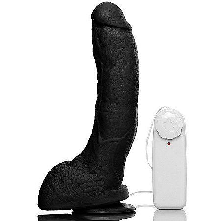 BENGALA - PÊNIS REALÍSTICO COM ESCROTO, VENTOSA E VIBRADOR 21X5,5CM - COR PRETA