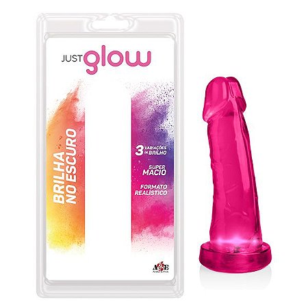 JUST GLOW - PÊNIS REALÍSTICA COM 3 VARIAÇÕES DE BRILHO EM LED - 15,3 X 3,5 CM | COR: ROSA