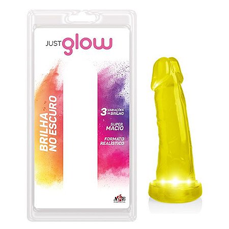 JUST GLOW - PÊNIS REALÍSTICA COM 3 VARIAÇÕES DE BRILHO EM LED - 15,3 X 3,5 CM | COR: AMARELA