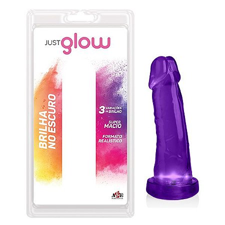 JUST GLOW - PÊNIS REALÍSTICA COM 3 VARIAÇÕES DE BRILHO EM LED - 15,3 X 3,5 CM | COR: LILÁS