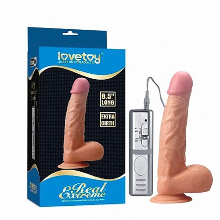 LOVETOY REAL EXTREME EXTRA GIRTH 8'5 - PRÓTESE REALÍSTICA COM GLANDE DEFINIDA, VEIAS SALIENTES, ESCROTO, VENTOSA E 3 VELOCIDADES - 24 X 5 CM