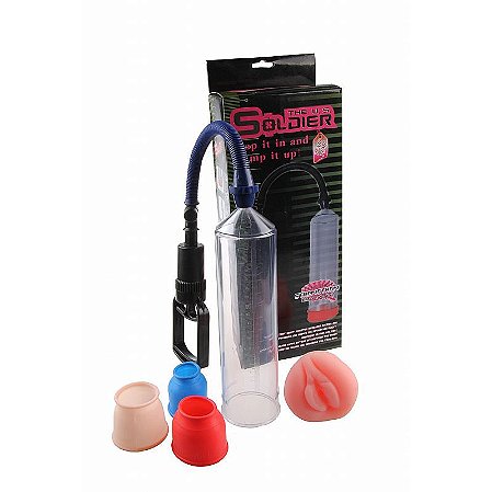 THE U.S. SOLDIER STRENGTHGN PENIS PUMP - BOMBA PENIANA MANUAL COM MANOPLA, 3 ANÉIS EM SILICONE E 1 ANEL EM CYBERSKIN