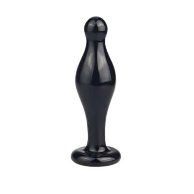 PLUG ANAL ESCALONADO EM VIDRO - PRETO - 11 X 3,7 CM