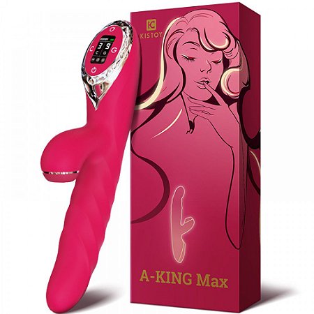 KISSTOY A-KING MAX - VIBRADOR ROTATIVO COM FUNÇÃO VAI E VEM, AUTO AQUECIMENTO E SUGADOR CLITORIANO - VISOR LCD