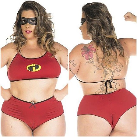 Mini fantasia sensual mulher incrível plus size gg