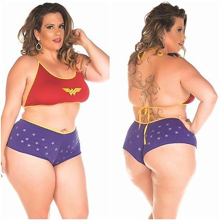 Mini fantasia sensual mulher maravilha plus size gg