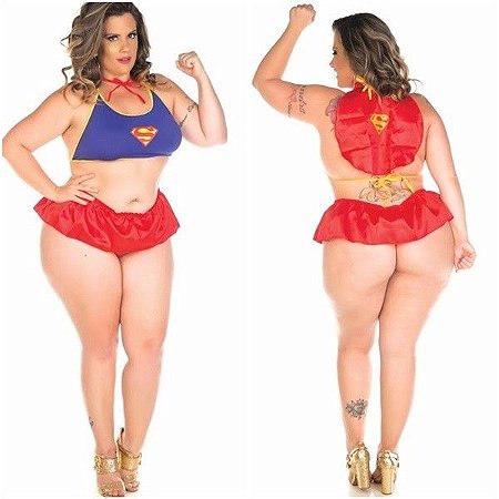 Mini fantasia sensual supergirl super mulher plus size gg