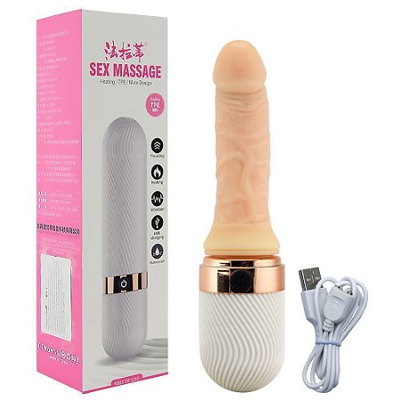 DIBE SEX MASSAGE - TELESCÓPIO DO AMOR PÊNIS REALÍSTICO VAI E VEM RECARREGÁVEL AUTO-AQUECIMENTO, 10 MODOS DE VIBRAÇÃO E 3 VELOCIDADES - 15,5 X 3,5