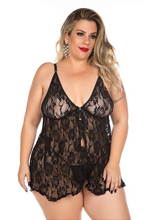 CAMISOLA RENDA ABERTA PLUS - PRETO