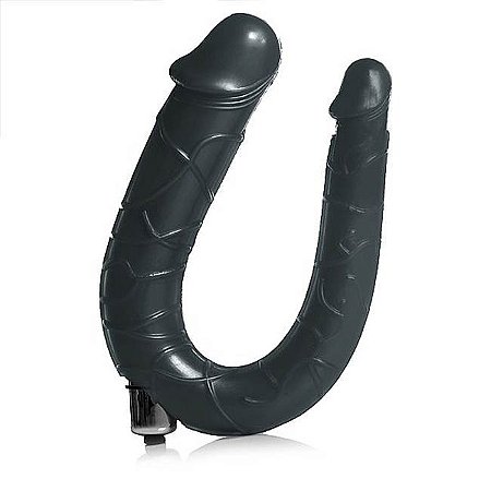 Pênis ponta dupla ferradura 32x3 cm com vibrador à prova dágua cromado