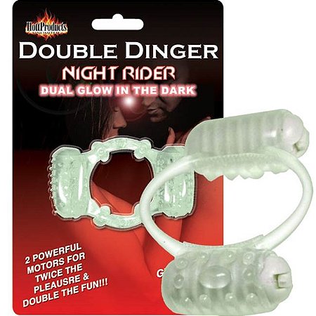 Anel peniano fosforescente com duas cápsulas - Double Dinger Night Rider