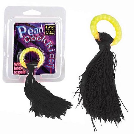 Anel peniano com pérolas massageadoras e mini chicote - pearl cock ring