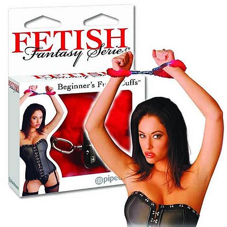 Algemas de metal com forro de pelúcia - beginners furry cuffs red