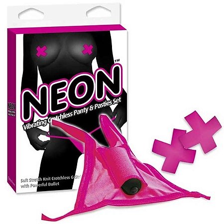 Calcinha com cápsula vibratória - neon vibrating crotchless panty and pasties set