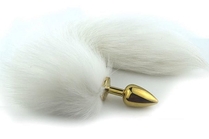 Plug anal rabo de raposa polar branco (plug  pequeno 7.5 x 2.8 cm - cor dourado) - cosplay
