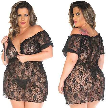 CAMISOLA SENSUAL PLUS SIZE CIGANINHA - COR PRETA