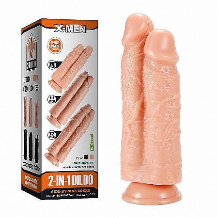 X-MEN 2 IN 1 DILDO - PÊNIS REALÍSTICOS DUPLO 2 EM 1 COM VENTOSA - 26 X 8 CM