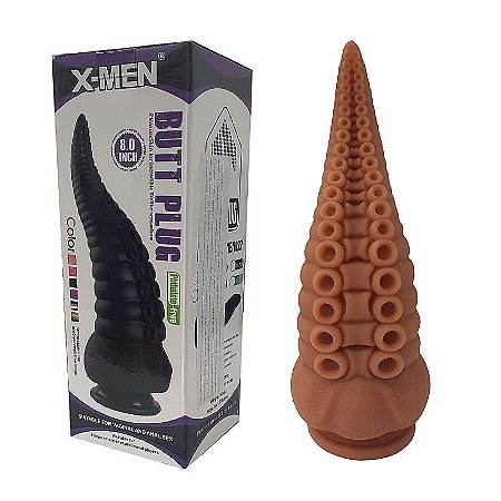 X-MEN BUTT PLUG OCTOPUS - PÊNIS REALÍSTICO FORMATO DE TENTÁCULO DE POLVO COM VENTOSA 23X8CM - COR BEGE