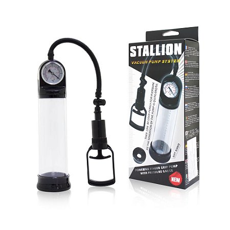 STALLION VACCUM PUMP SYSTEM - BOMBA PENIANA DE SUCÇÃO MANUAL COM MANÔMETRO E MANOPLA - 29 X 7 CM