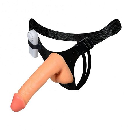 CINTA COM PÊNIS E VIBRADOR REALÍSTICA 19X4,8CM - COR BEGE