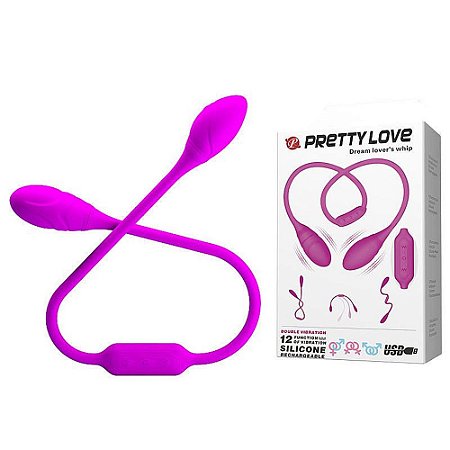 PRETTY LOVE DREAM LOVERS WHIP - VIBRADOR RECARREGÁVEL A PROVA D'ÁGUA DUPLO PARA CASAL COM 12 MODOS DE VIBRAÇÃO - 60 X 3 CM