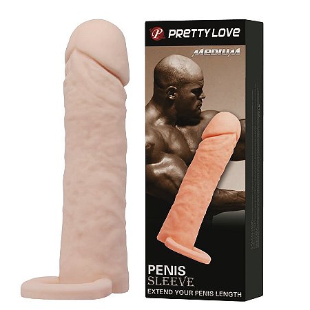 PRETTY LOVE PENIS SLEEVE MEDIUM - CAPA PENIANA EXTENSORA EM TPR COM PREENCHIMENTO NA PONTA E ANEL ESCROTAL - 16 X 3,5 CM