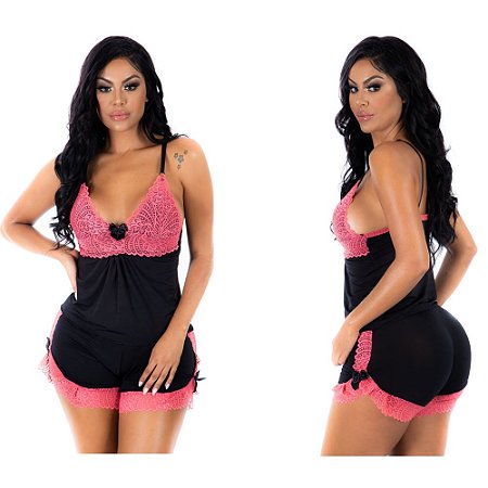 SHORT DOLL BIANCA COR PRETO E ROSA