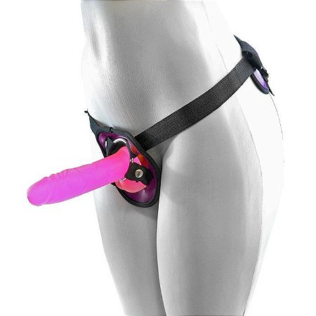 Cinta peniana universal com pênis rosa de 16cm com escroto - ABSOLOO