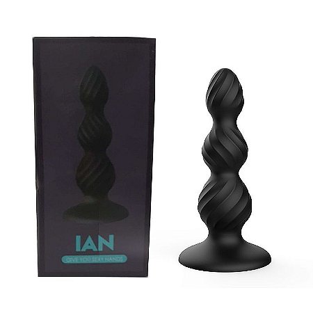 S-HANDE IAN - PLUG ANAL PRETO ESCALONADO EM SILICONE MACIO COM TEXTURA E VENTOSA - 14,7CM