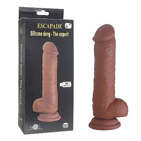 APHRODISIA ESCAPADE SILICONE DONG SUPERIOR - PÊNIS MARROM REALÍSTICO RECARREGÁVEL COM VIBRADOR E VENTOSA - 22 X 4CM