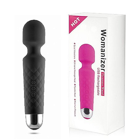 LOVE MAGIC WOMANIZER VARINHA MÁGICA - MASSAGEADOR ERÓTICO RECARREGÁVEL EM SOFT TOUCH COM 18 FUNÇÕES DE VIBRAÇÃO - 20 X 4 CM | COR: PRETO