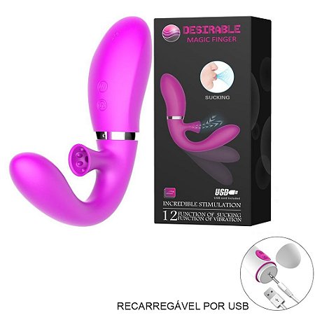 DESIRABLE MAGIC FINGER - VIBRADOR RECARREGÁVEL E FLEXÍVEL COM 12 MODOS DE VIBRAÇÃO E SUCÇÃO