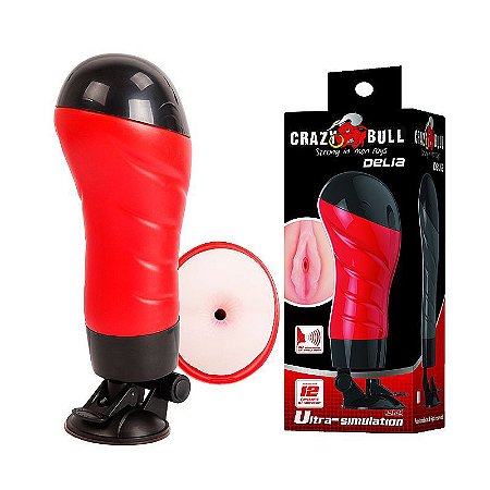 BAILE CRAZY BULL DELIA - MASTURBADOR ÂNUS LANTERNA VIBRADOR EM CYBERSKIN E VENTOSA DE PRESSÃO - 28,3 X 10 CM