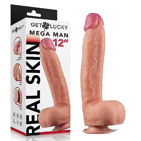 GET LUCKY REAL SKIN MEGA MAN 12'' - Pênis Realístico dupla camada beliscável - 30,5 x 5,8cm