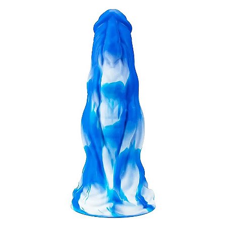 DILDO WOLF - PÊNIS MONSTRO EM SILICONE BRANCO E AZUL - 25,5CM