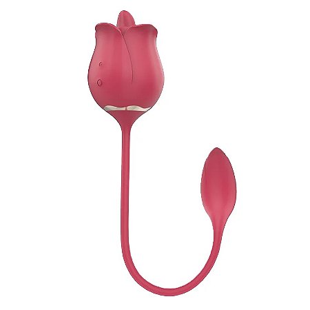 DIBE ROSA TWIN BLOSSOMS - VIBRADOR E ESTIMULADOR DE CLITÓRIS COM LINGUA EM FORMATO DE FLOR ROSA - COR VERMELHA