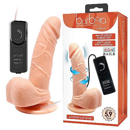 BAILE BARBARA MARK - PÊNIS REALÍSTICO, ROTATIVO, COM VIBRADOR MULTIVELOCIDADE E CONTROLE COM FIO - 15 X 3,5 CM