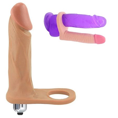 MON PLAISIR - Anel peniano companheiro para dupla penetração com vibrador - 18 X 3 Cm - cor bege