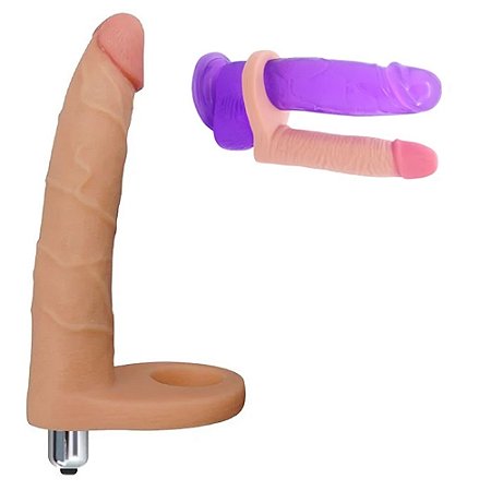 MON PLAISIR - Anel peniano companheiro para dupla penetração com vibrador - 16,5 X 3Cm - cor bege