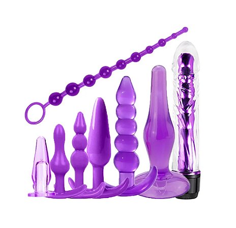 Kit Plug Anal com 8 itens 1 com vibrador